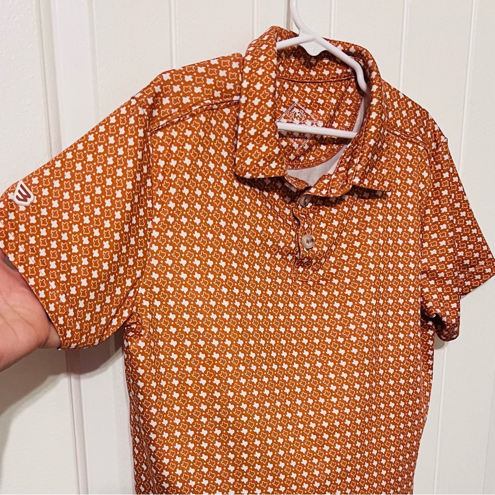 Burlebo Boys Performance Polo Orange and White Texas, Size Medium (8) - Picture 5 of 6